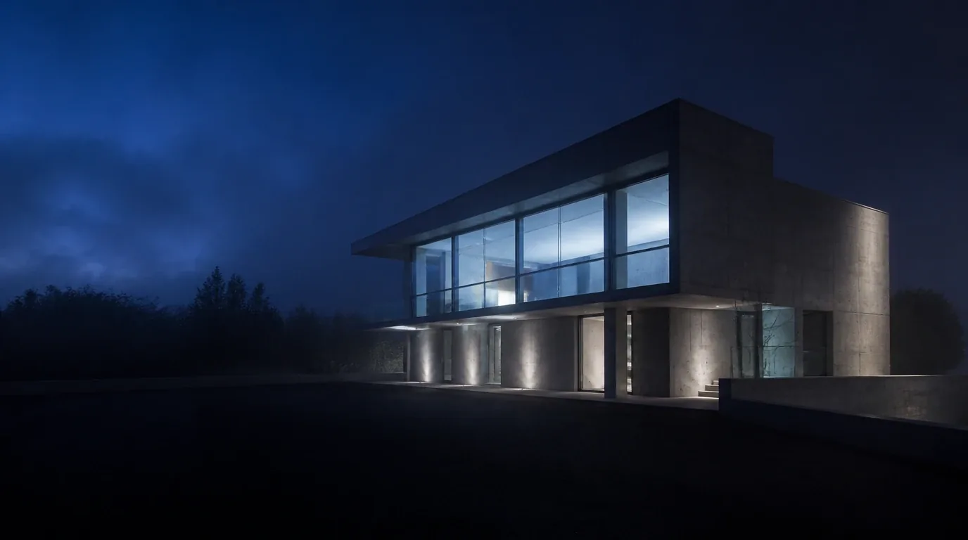 Atlas Architects — бетонний будинок уночі